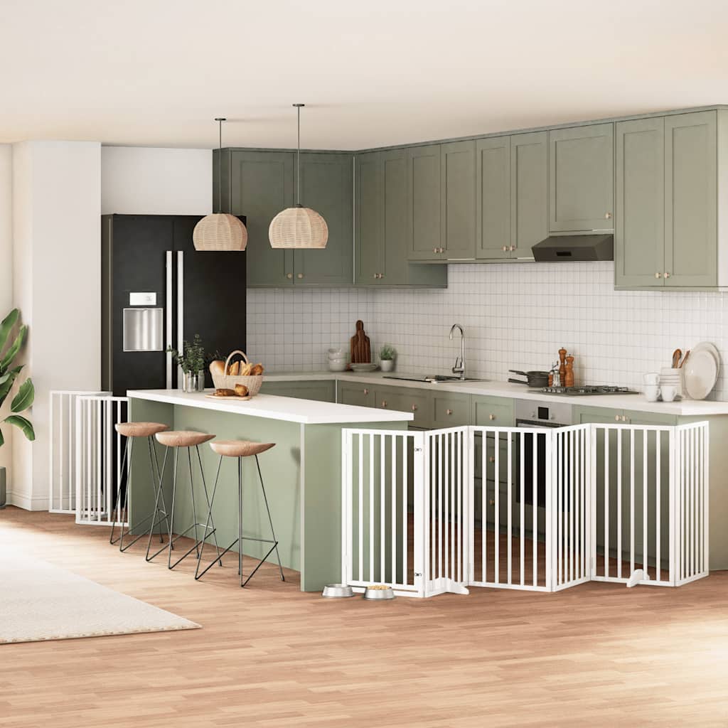 Hondenhek inklapbaar met deur 12 panelen 600cm populierhout wit