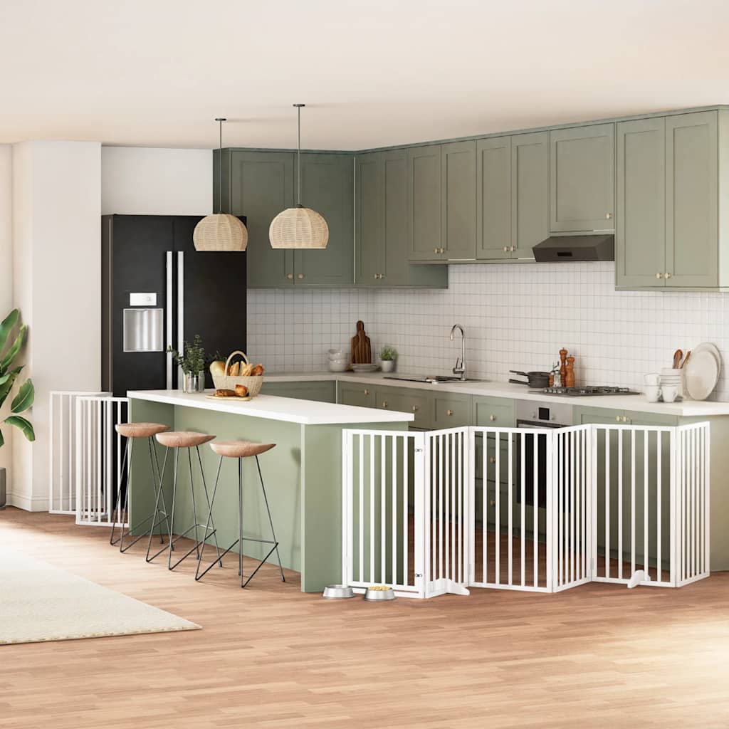 Hondenhek inklapbaar met deur 15 panelen 750cm populierhout wit