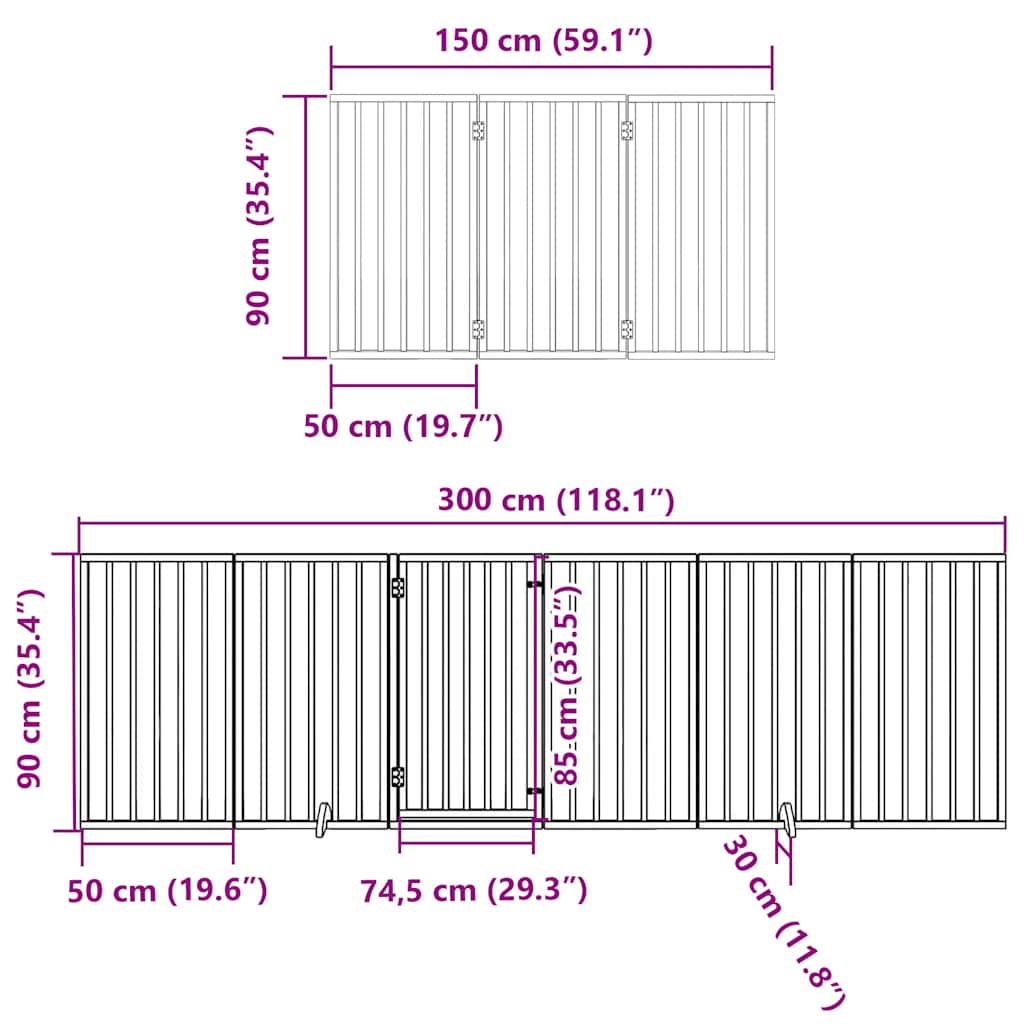 Hondenhek inklapbaar 9 panelen 450 cm populierenhout bruin