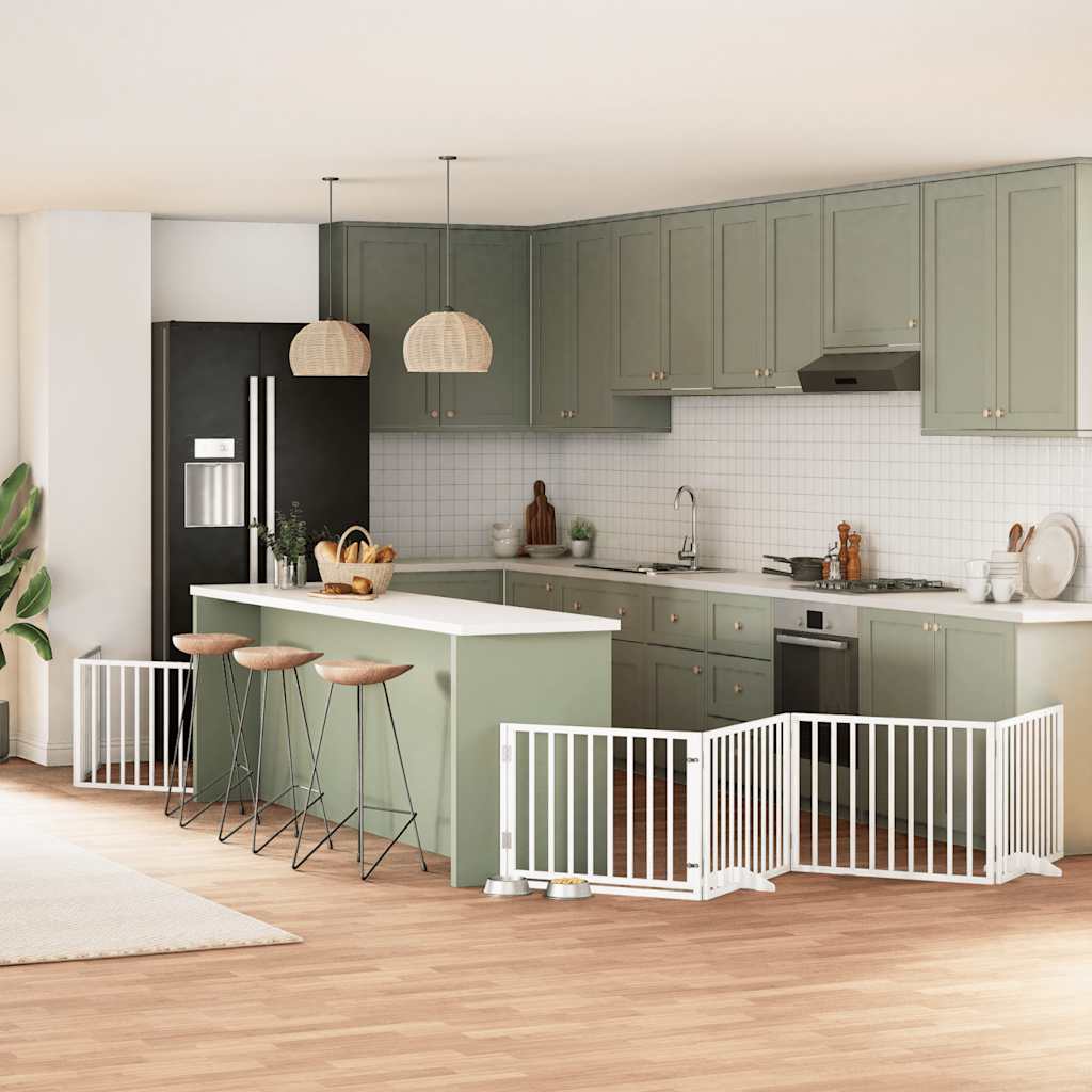 Hondenhek inklapbaar met deur 6 panelen 480 cm populierhout wit