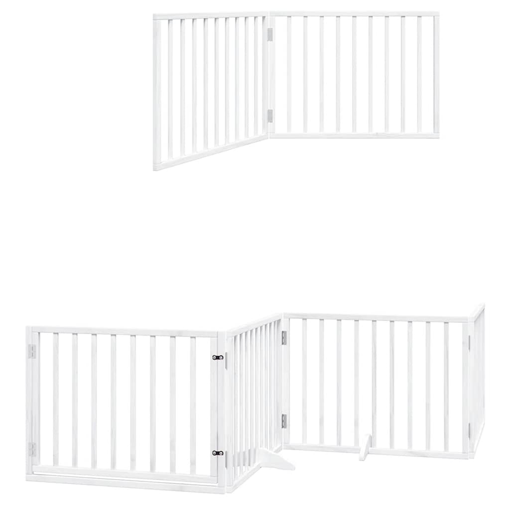 Hondenhek inklapbaar met deur 8 panelen 640 cm populierhout wit