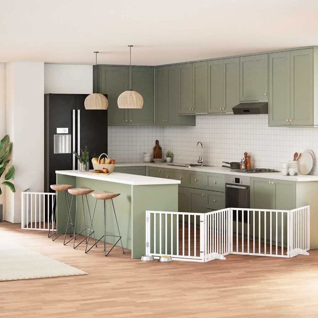 Hondenhek inklapbaar met deur 8 panelen 640 cm populierhout wit