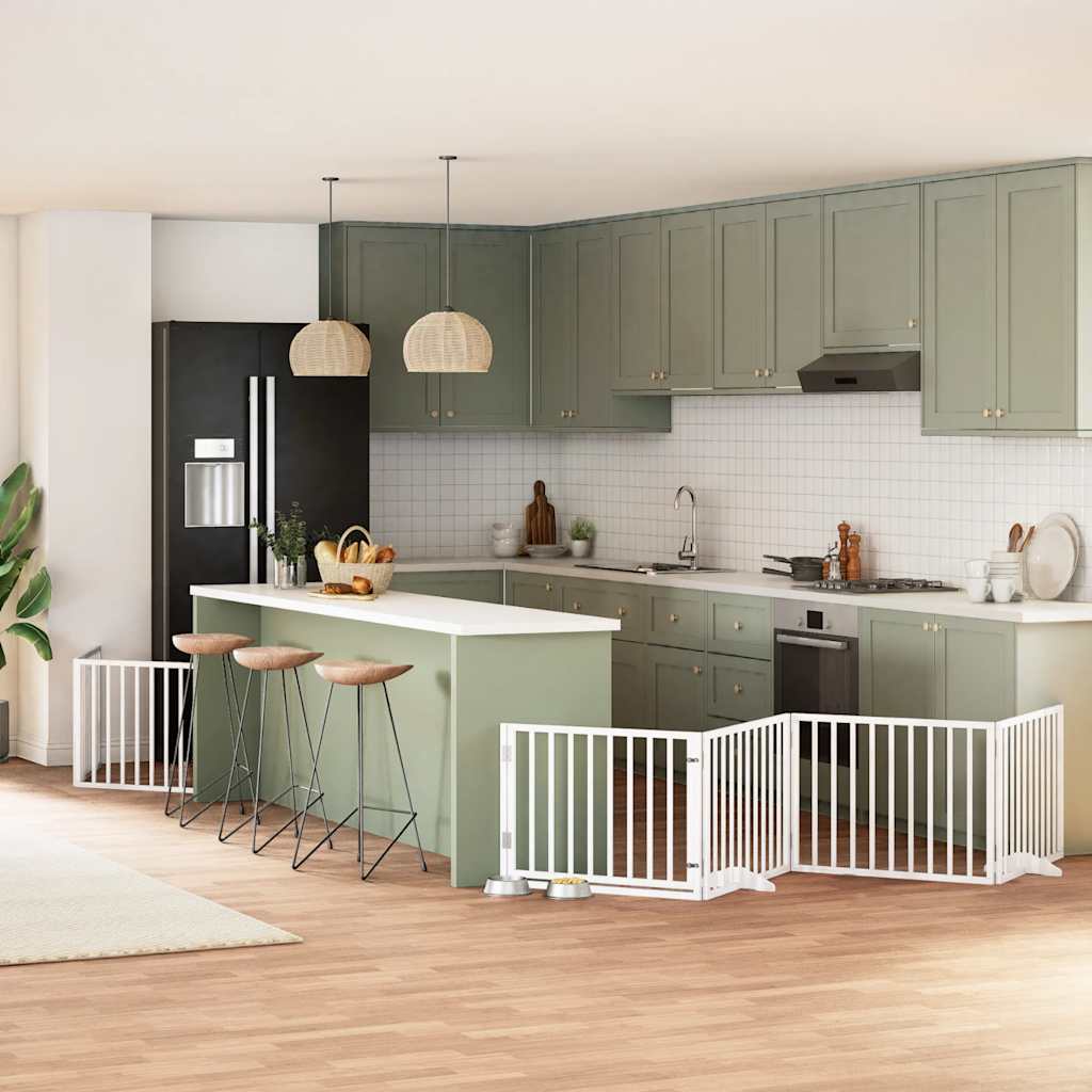 Hondenhek inklapbaar met deur 12 panelen 960cm populierhout wit