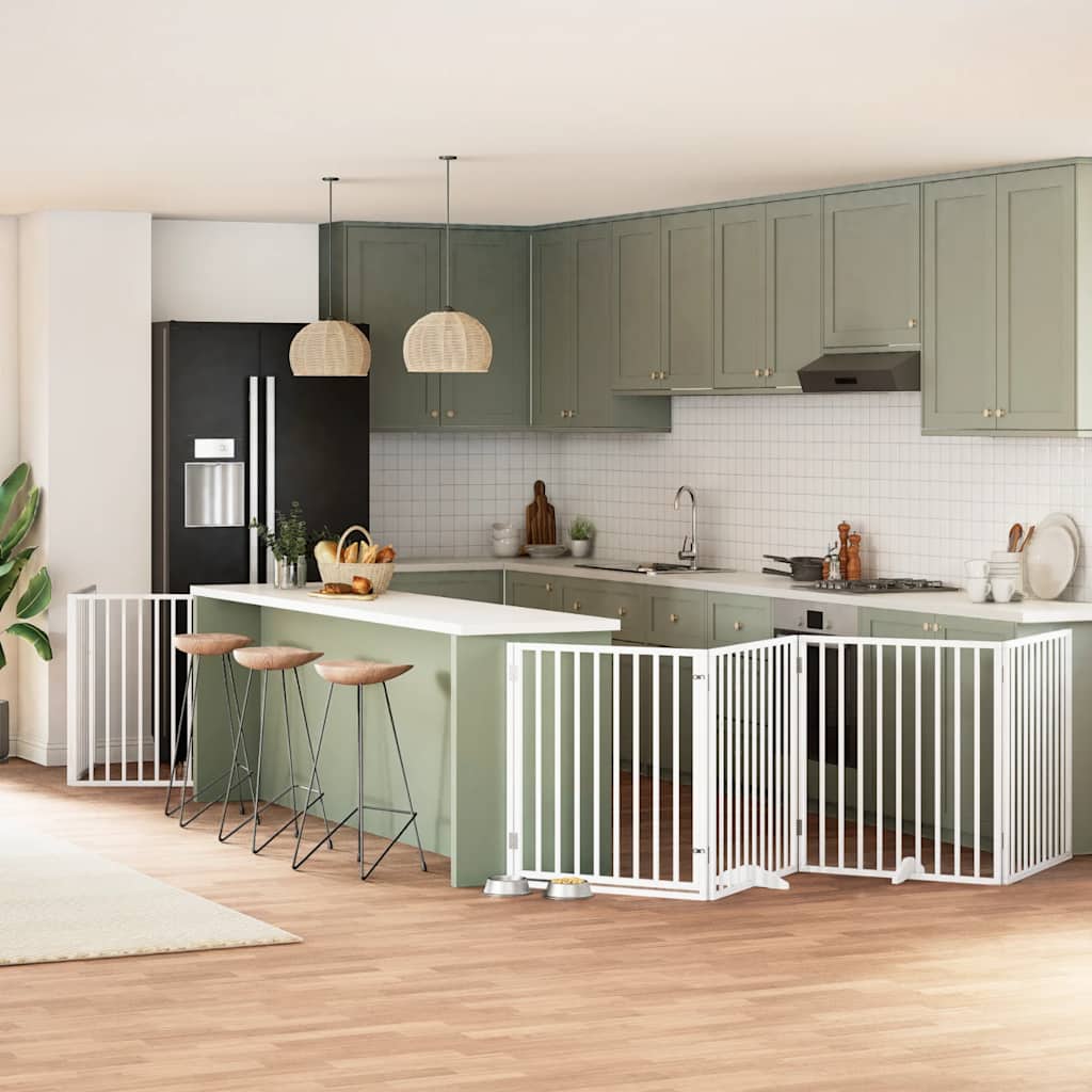 Hondenhek inklapbaar met deur 8 panelen 640 cm populierhout wit