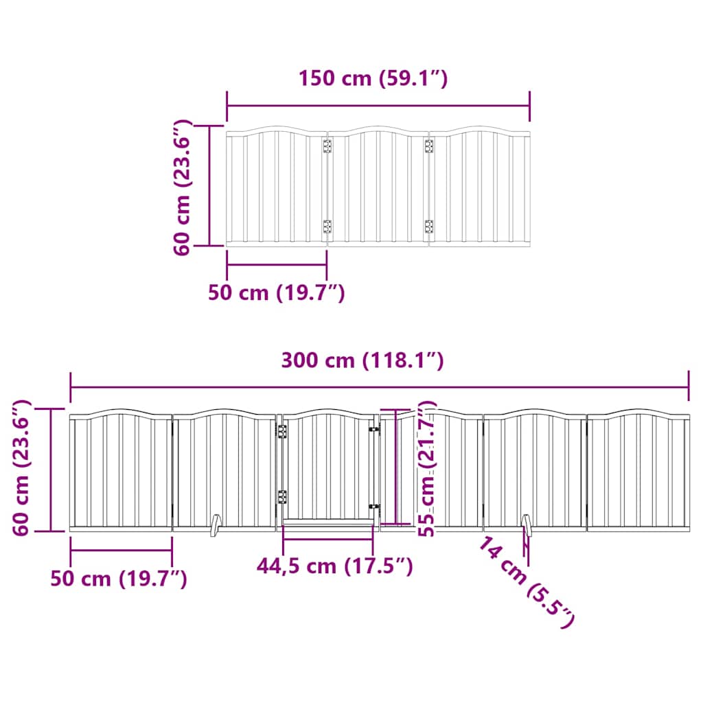 Hondenhek inklapbaar met deur 9 panelen 450 cm populierhout wit