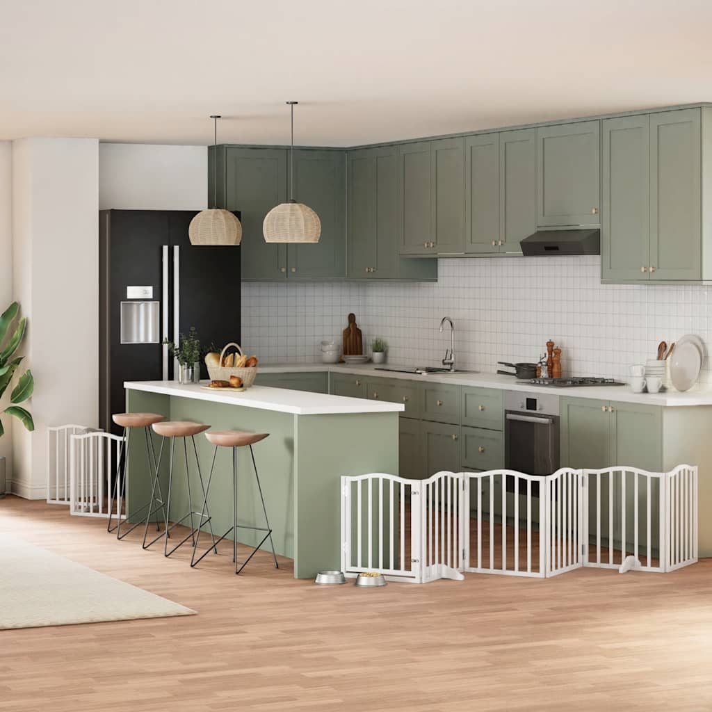 Hondenhek inklapbaar met deur 9 panelen 450 cm populierhout wit