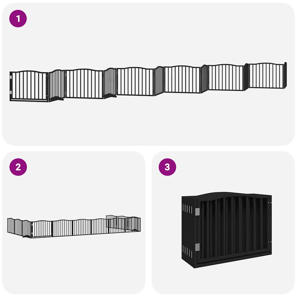 Hondenhek inklapbaar 12 panelen 960 cm populierenhout zwart