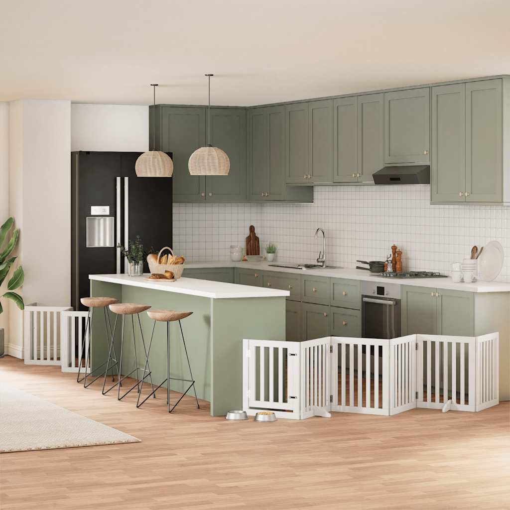 Hondenhek inklapbaar met deur 12 panelen 600cm populierhout wit