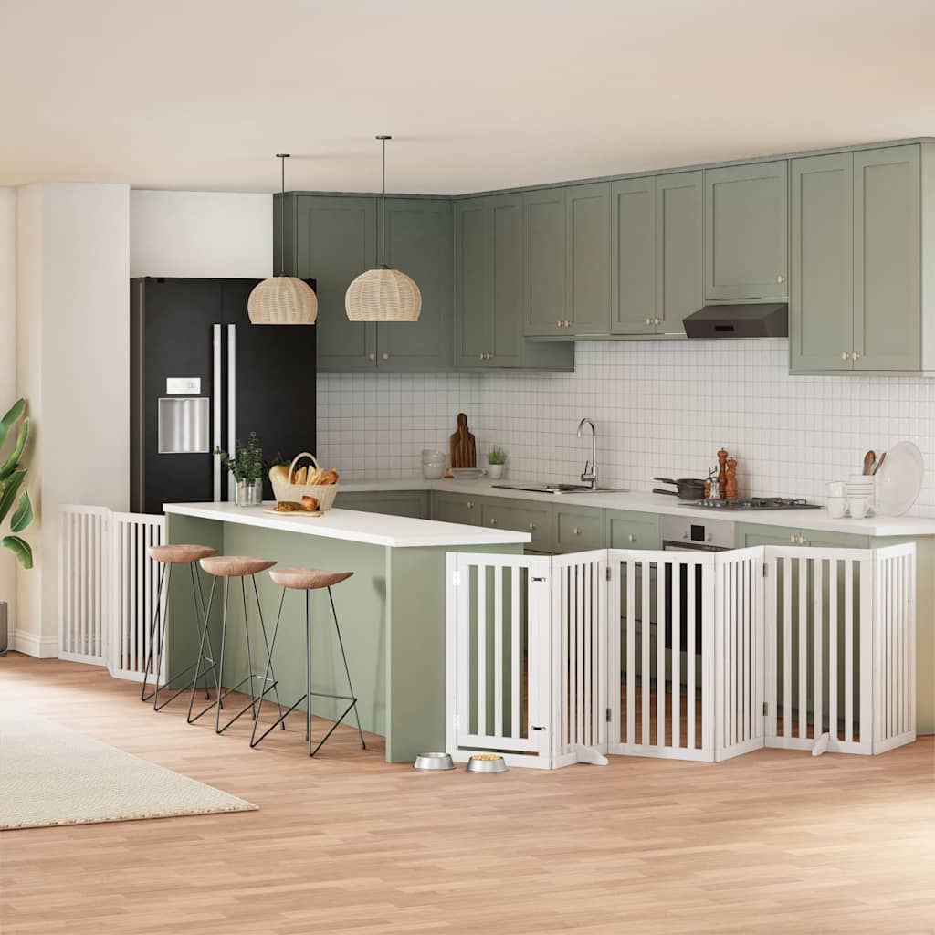 Hondenhek inklapbaar met deur 9 panelen 450 cm populierhout wit