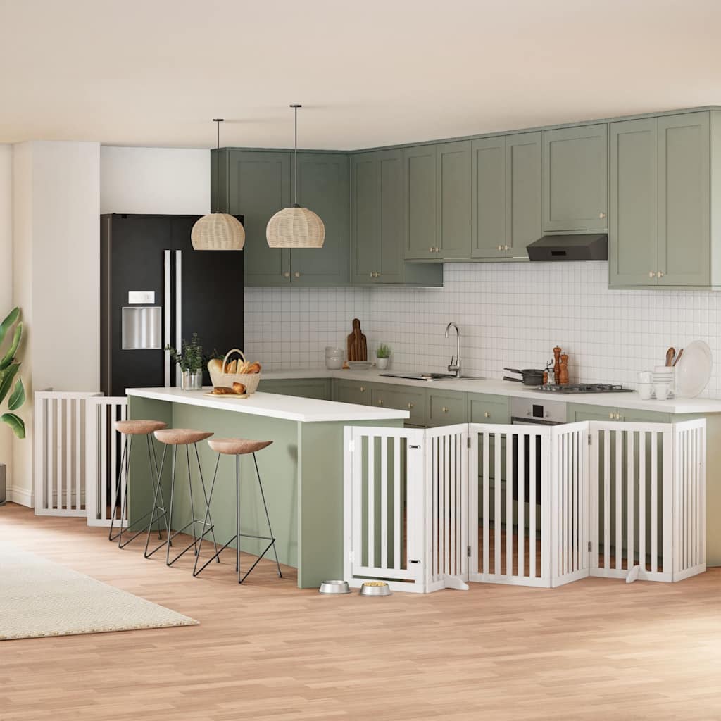 Hondenhek inklapbaar met deur 12 panelen 600cm populierhout wit