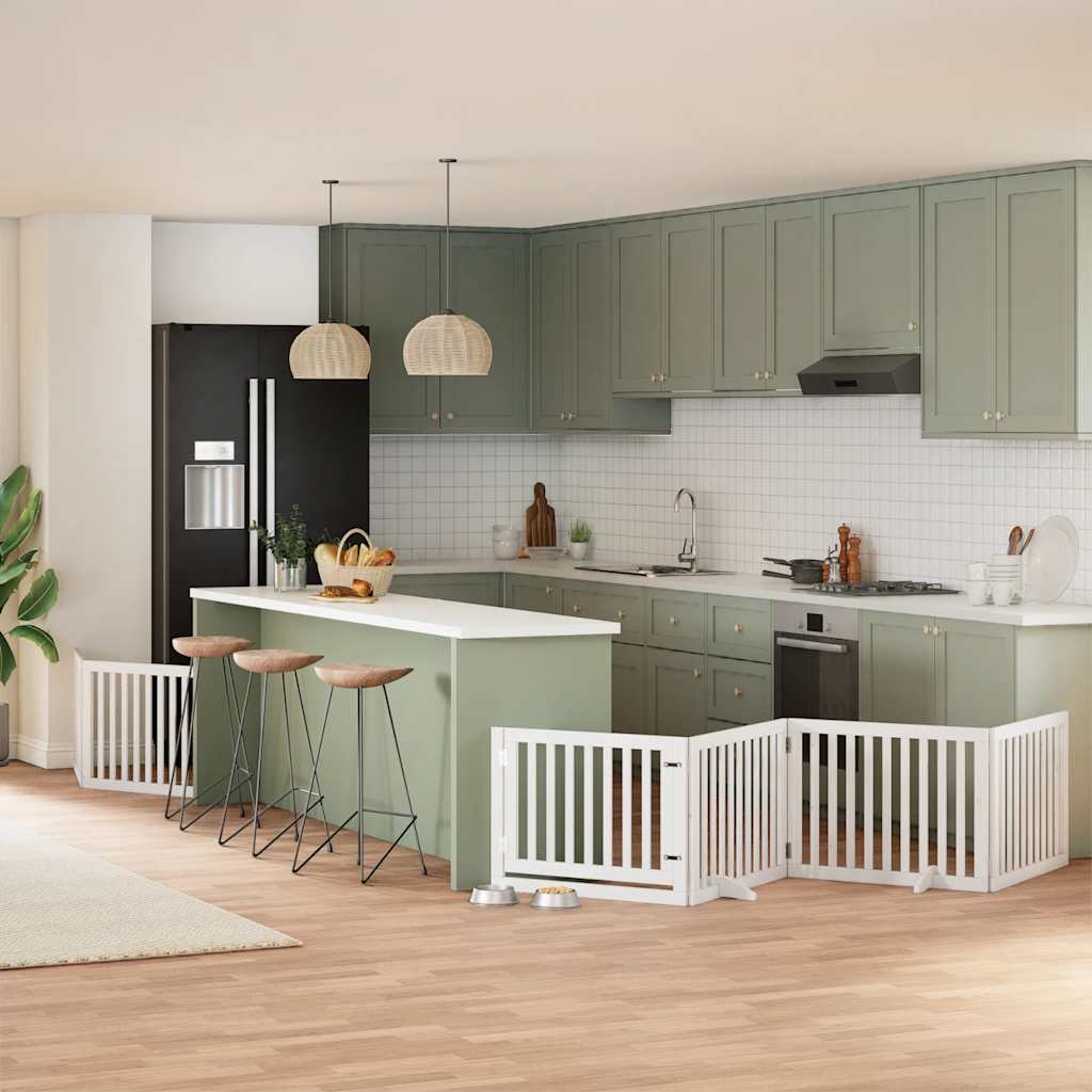 Hondenhek inklapbaar met deur 8 panelen 640 cm populierhout wit