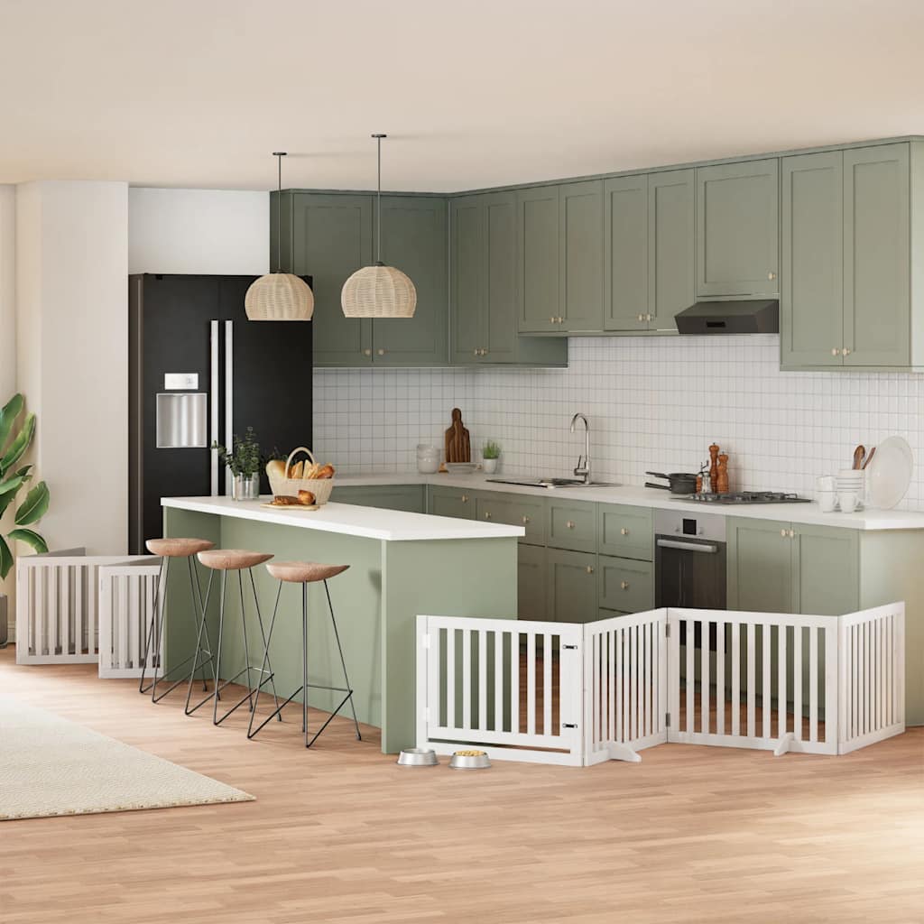 Hondenhek inklapbaar met deur 10 panelen 800cm populierhout wit