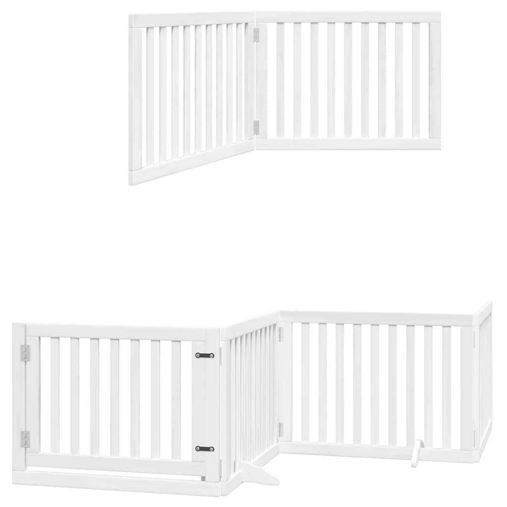 Hondenhek inklapbaar met deur 12 panelen 960cm populierhout wit