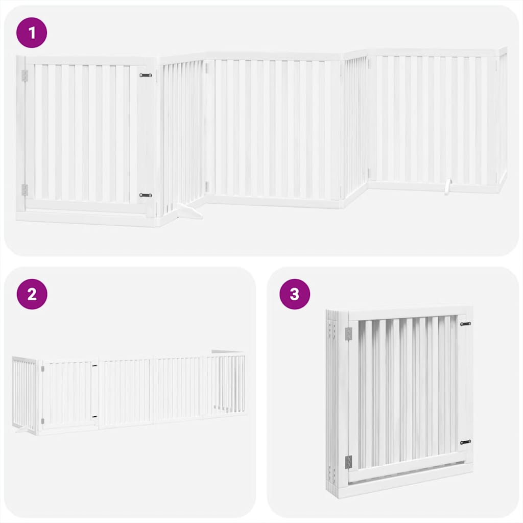 Hondenhek inklapbaar met deur 6 panelen 480 cm populierhout wit