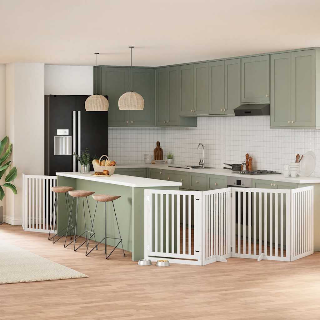 Hondenhek inklapbaar met deur 6 panelen 480 cm populierhout wit