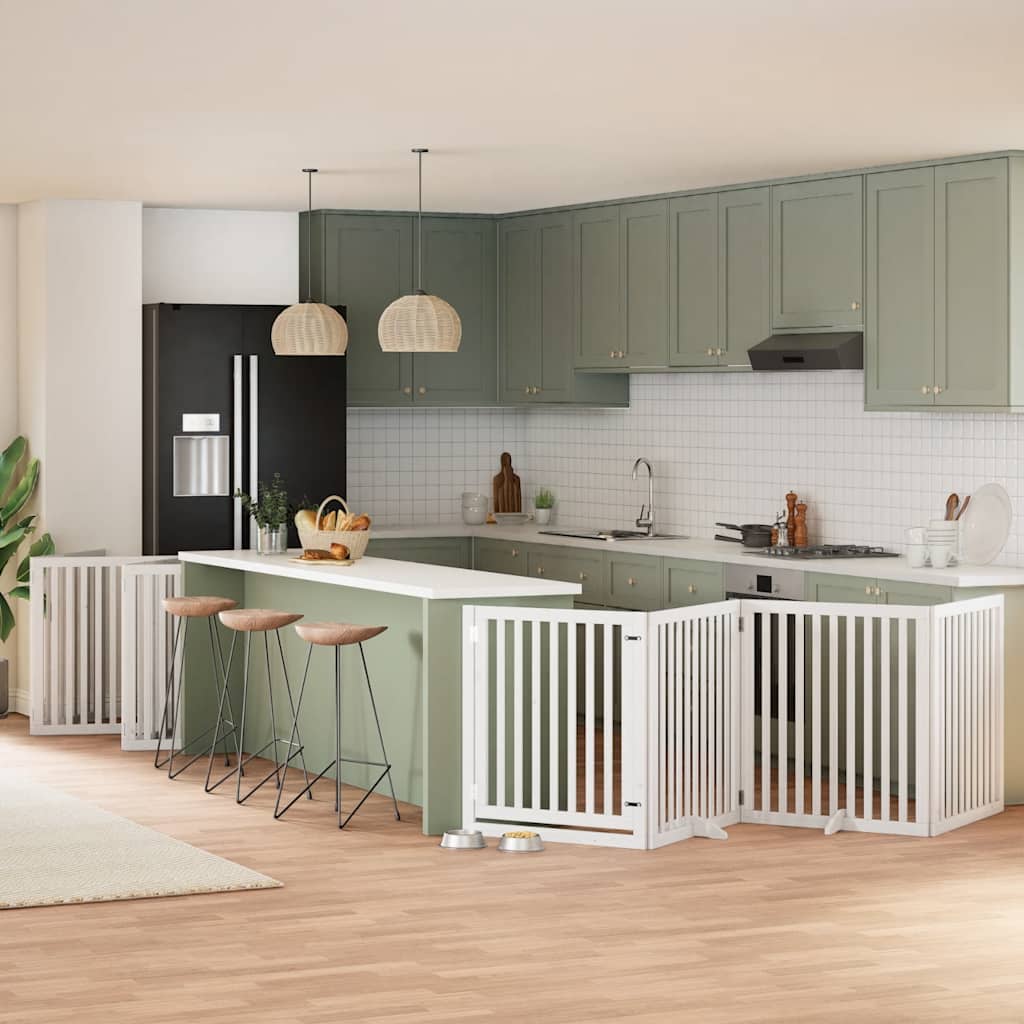 Hondenhek inklapbaar met deur 12 panelen 960cm populierhout wit