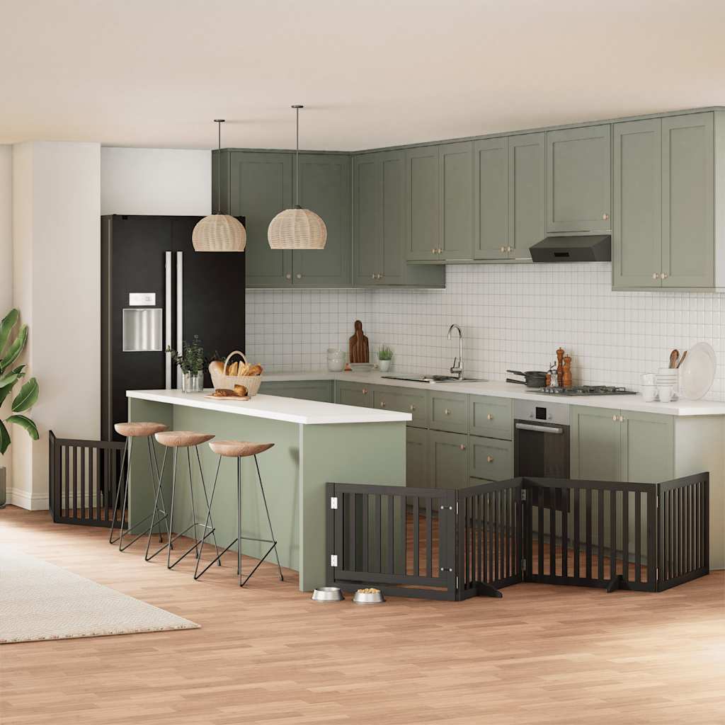 Hondenhek inklapbaar 8 panelen 640 cm populierenhout zwart