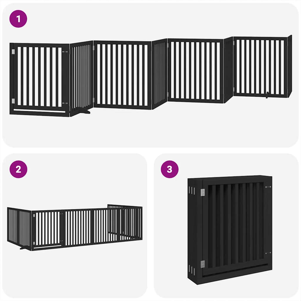 Hondenhek inklapbaar 8 panelen 640 cm populierenhout zwart