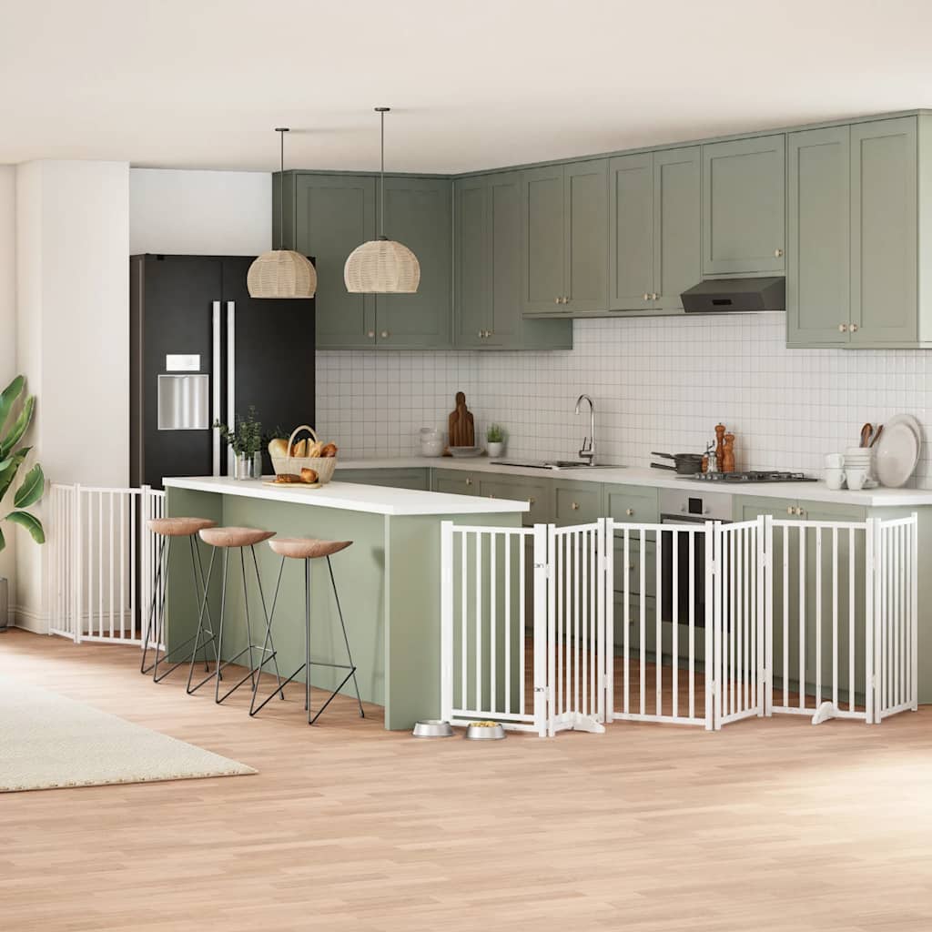 Hondenhek inklapbaar met deur 9 panelen 450 cm populierhout wit