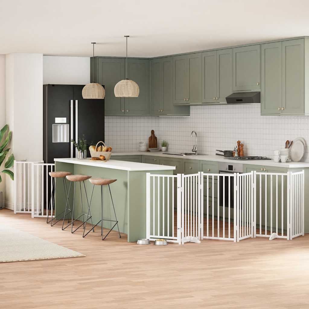 Hondenhek inklapbaar met deur 12 panelen 600cm populierhout wit