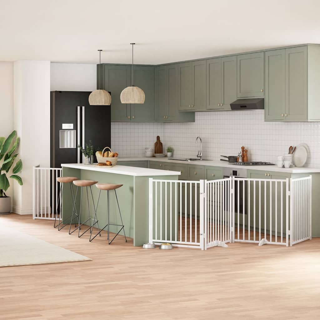 Hondenhek inklapbaar met deur 6 panelen 480 cm populierhout wit