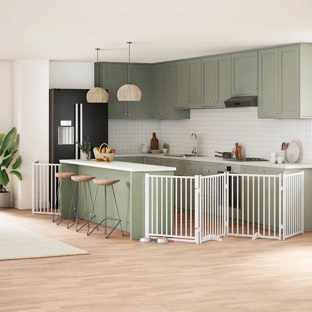 Hondenhek inklapbaar met deur 12 panelen 960cm populierhout wit