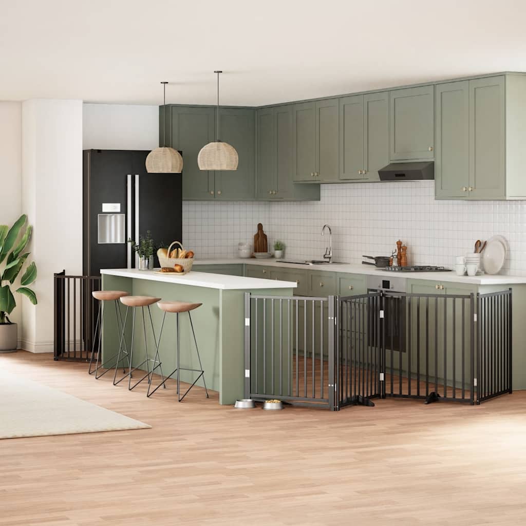 Hondenhek Inklapbaar 8 Panelen 640 Cm Populierenhout 80 x 90 x 2 cm Zwart