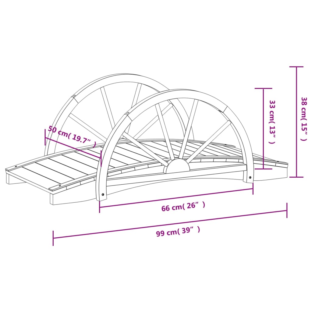 Tuinbrug met half wiel 99x50x38 cm massief vurenhout