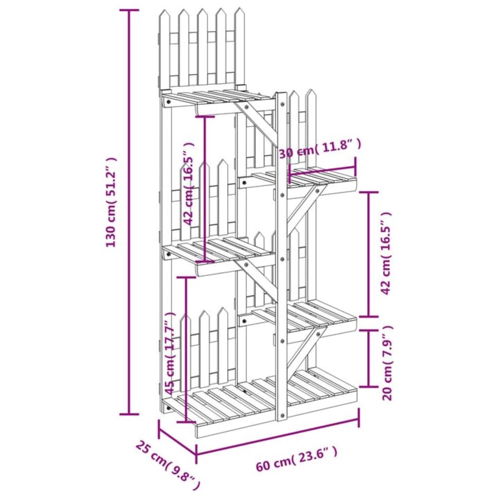 Plantenstandaard 60X25X130 Cm Massief Vurenhout 60 x 25 x 130 cm Bruin zonder wielen