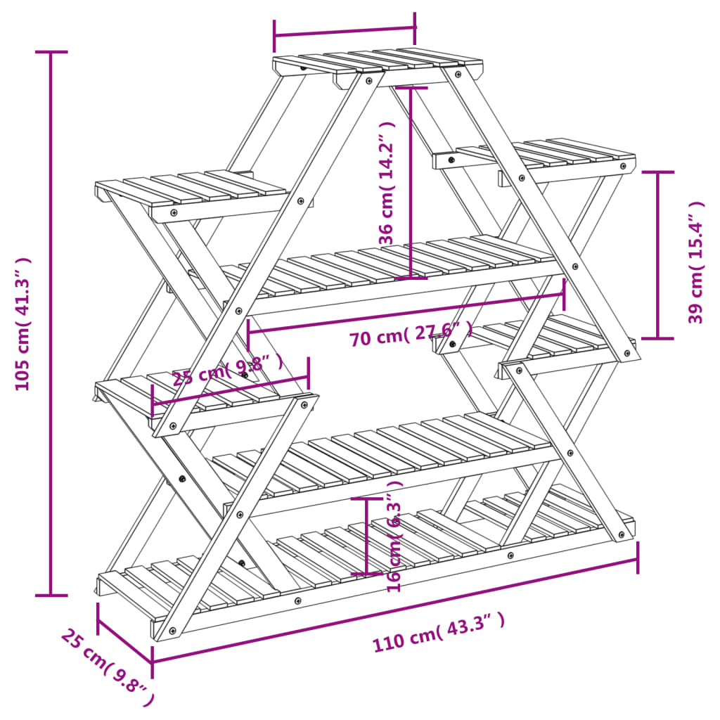 Plantenstandaard 110X25X105 Cm Massief Vurenhout 110 x 25 x 105 cm Bruin zonder wielen