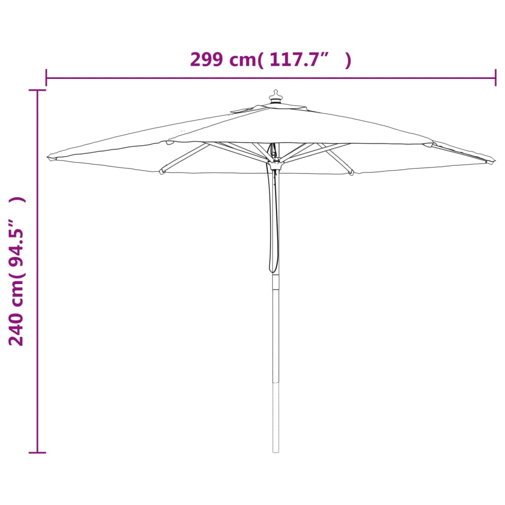 Parasol met houten paal 299x240 cm taupe