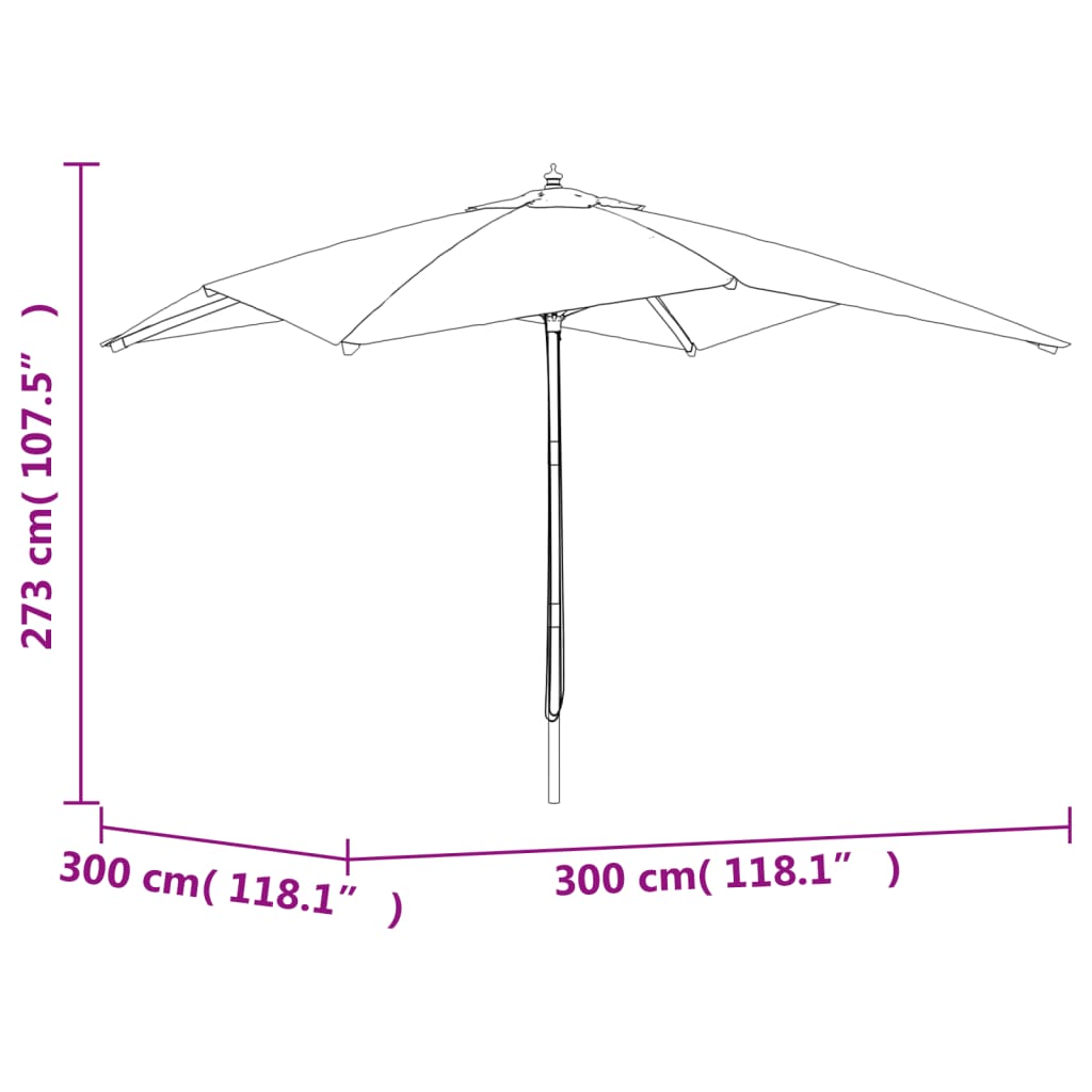 Parasol Met Houten Paal 300X300X273 Cm Terracottakleurig