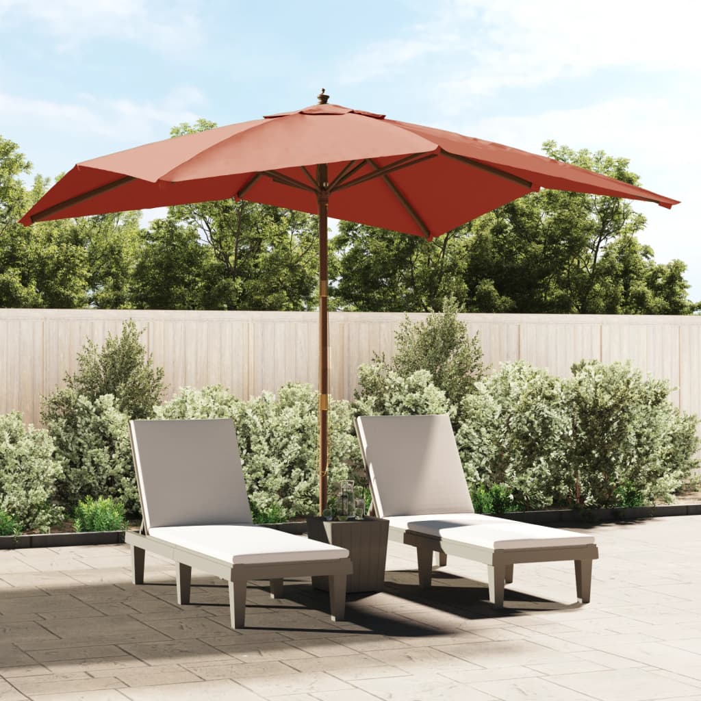 Parasol Met Houten Paal 300X300X273 Cm Terracottakleurig