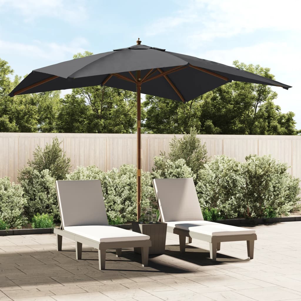 Parasol Met Houten Paal 300X300X273 Cm Zwart