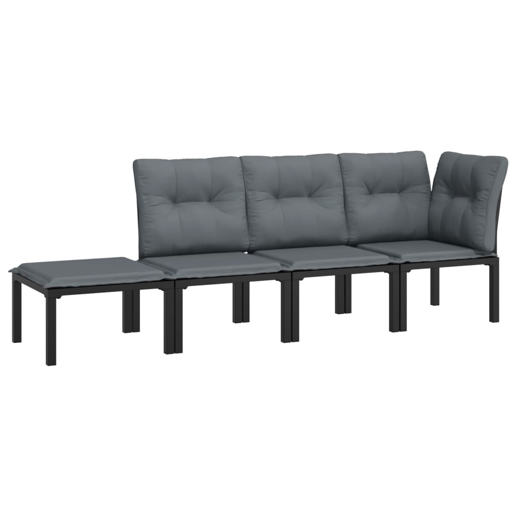 4-Delige Loungeset Poly Rattan Zwart En Grijs 1 hoek + 2x midden + voetensteun