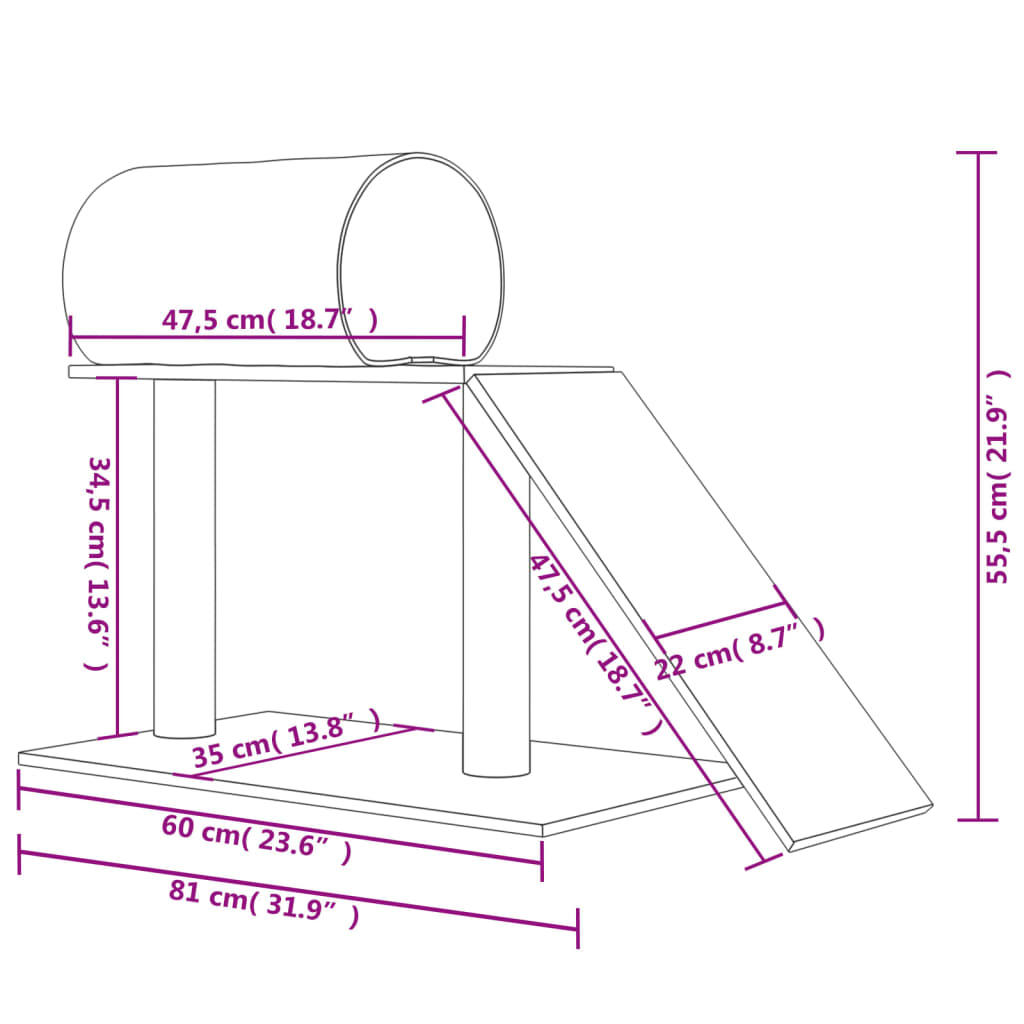 Kattenmeubel Met Tunnel En Ladder 55,5 Cm Donkergrijs