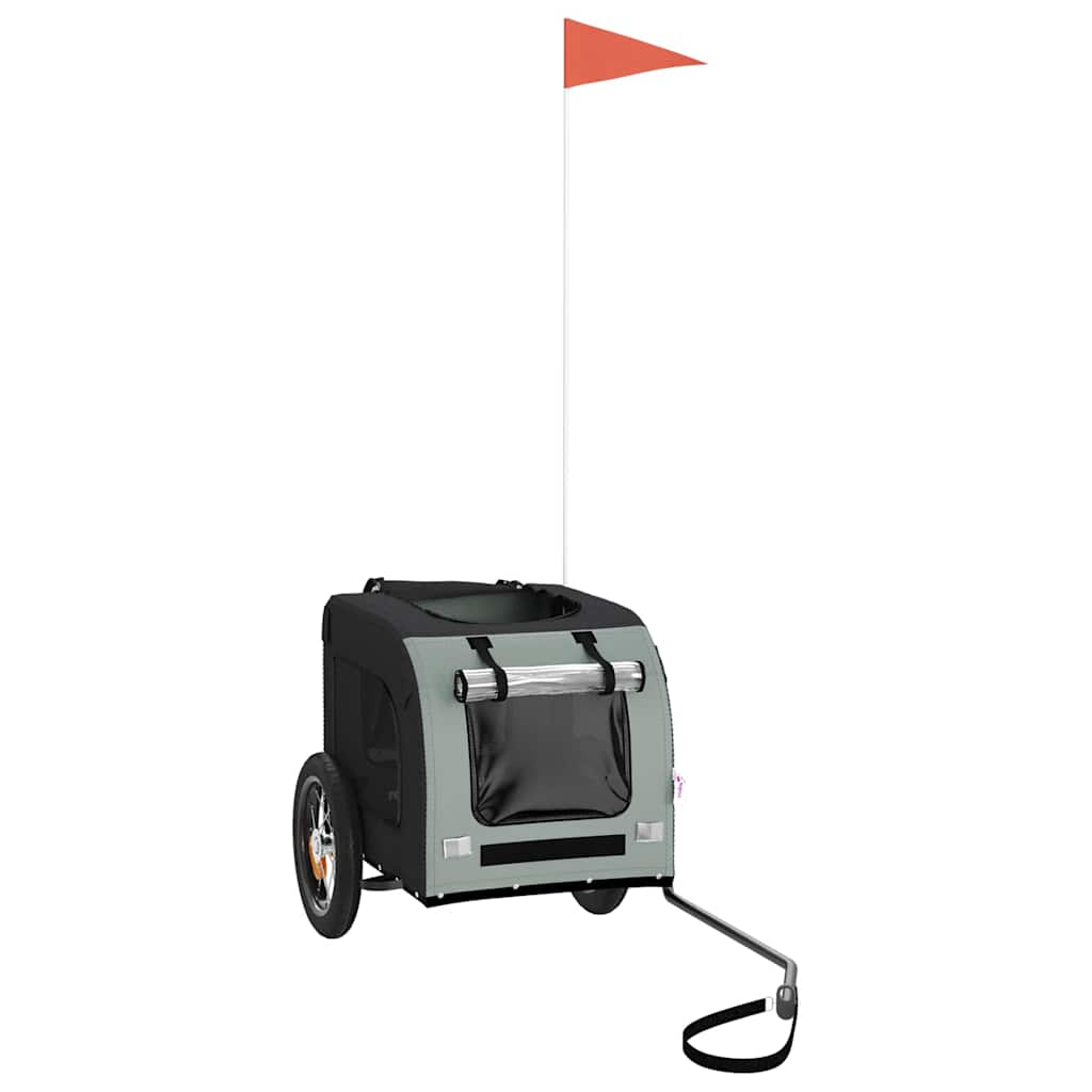 Hondenfietstrailer oxford stof en ijzer grijs en zwart