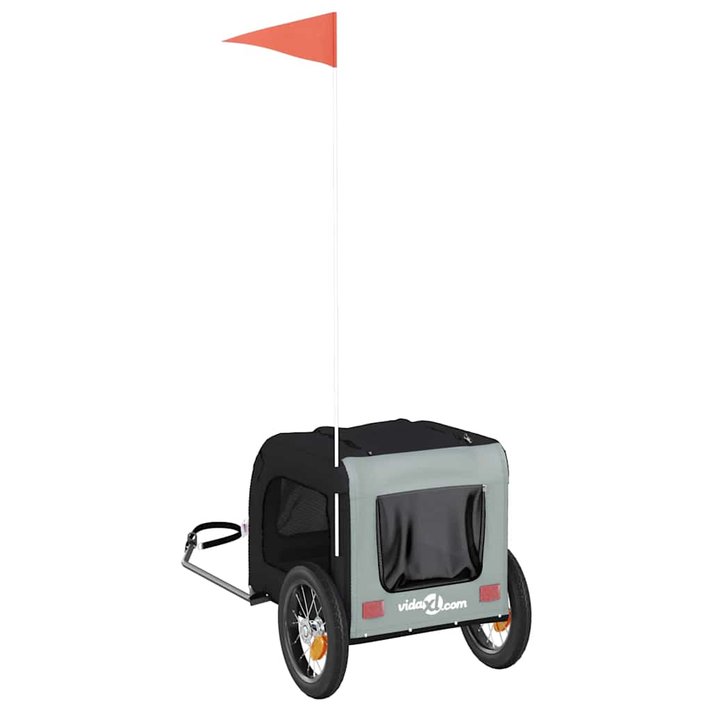 Hondenfietstrailer oxford stof en ijzer grijs en zwart