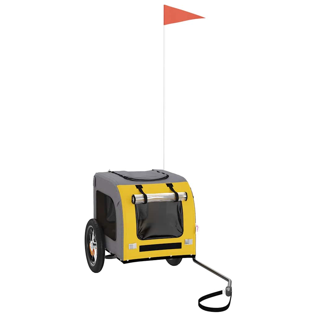 Hondenfietstrailer oxford stof en ijzer geel en grijs