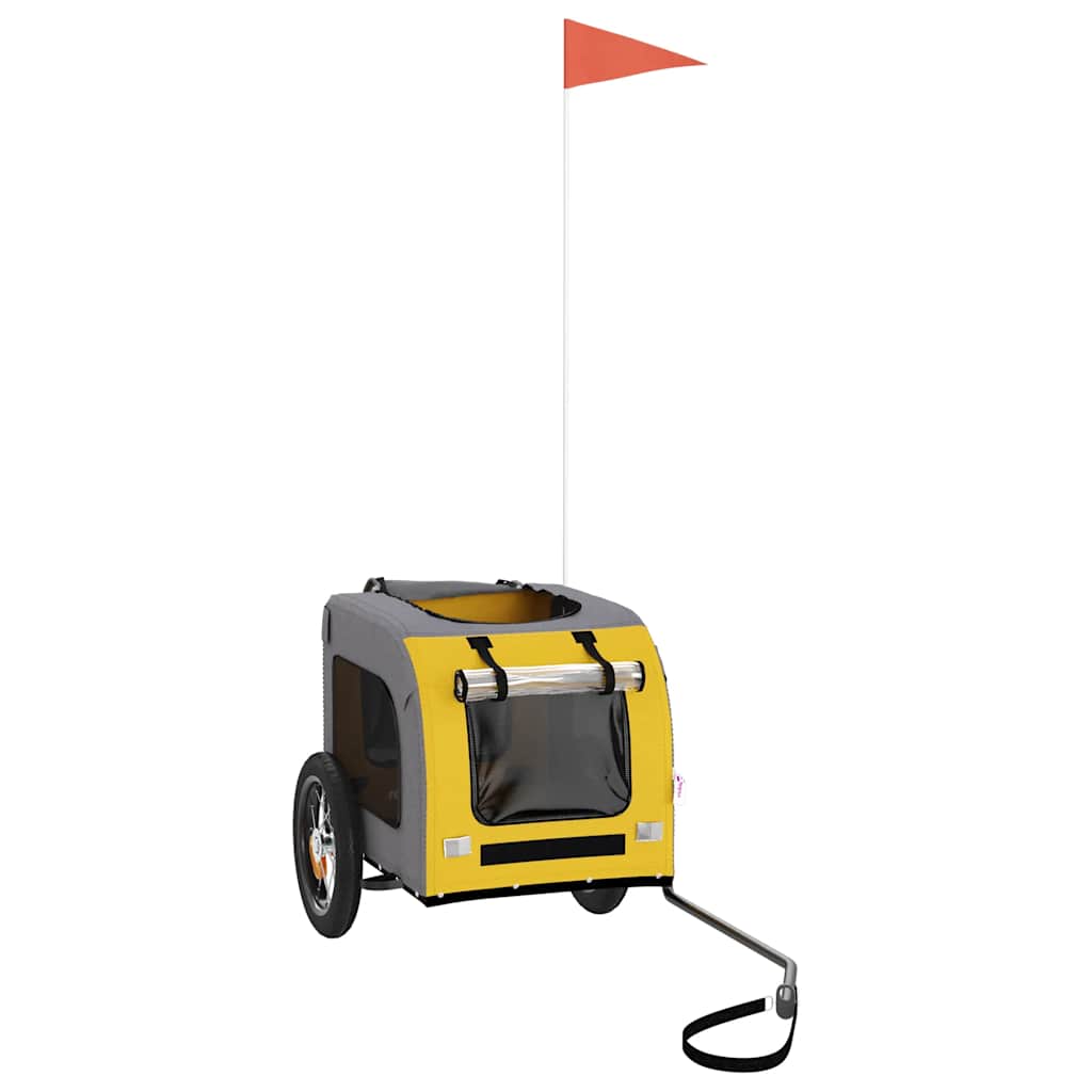 Hondenfietstrailer oxford stof en ijzer geel en grijs