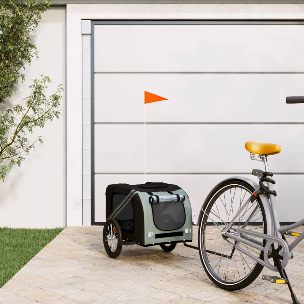 Hondenfietstrailer oxford stof en ijzer zwart en grijs