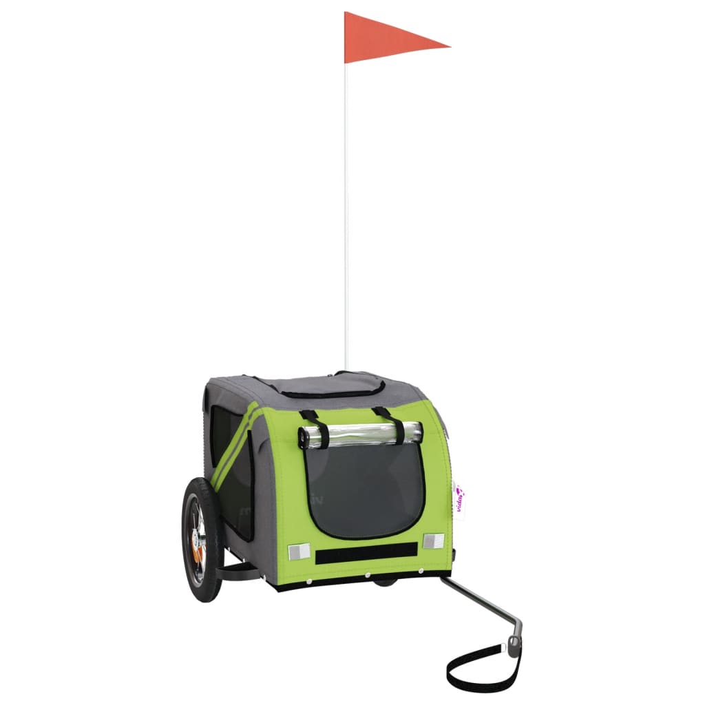 Hondenfietstrailer oxford stof en ijzer groen en grijs