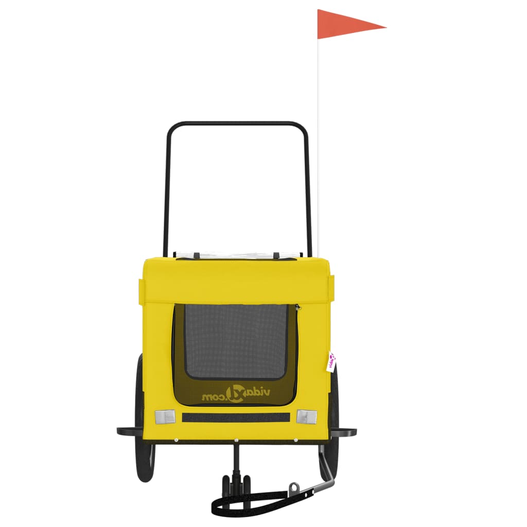 Hondenfietstrailer oxford stof en ijzer geel en zwart