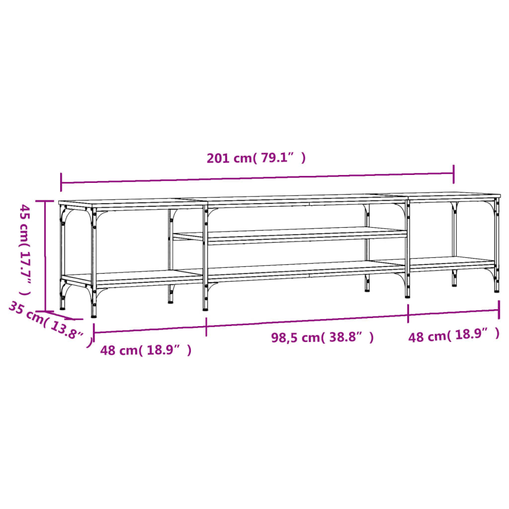 Tv-Meubel 201X35X45 Cm Bewerkt Hout En Ijzer Zwart Zwart