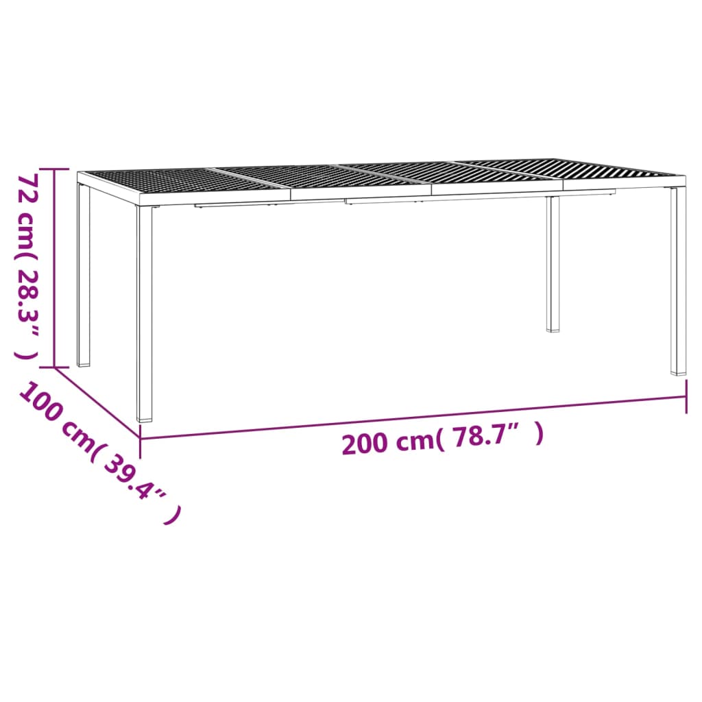 Tuintafel 200X100X72 Cm Staal Antracietkleurig 200 x 100 x 72 cm