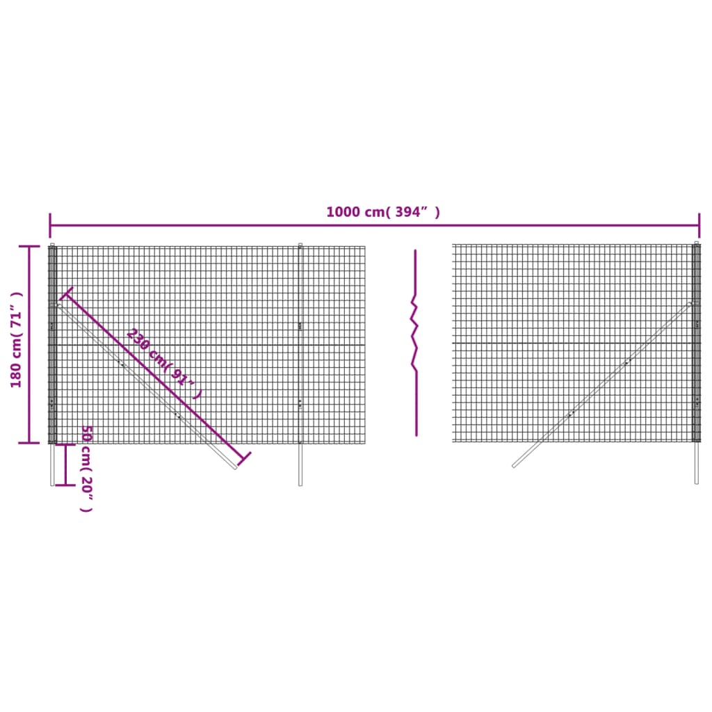 Draadgaashek ,8X0 M Gegalvaniseerd Staal Kleurig 1.8 x 10 m Antraciet