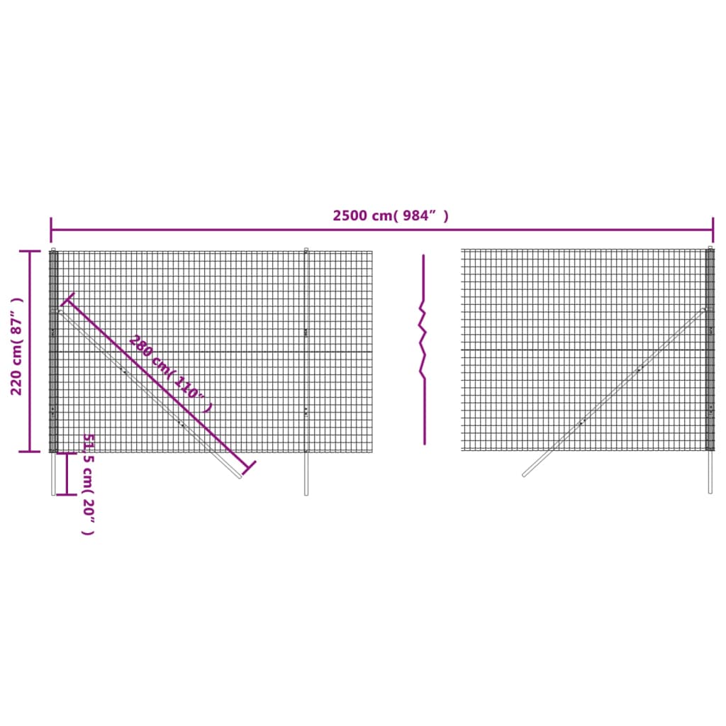 Draadgaashek 2,2X25 M Gegalvaniseerd Staal Kleur 2.2 x 25 m Antraciet