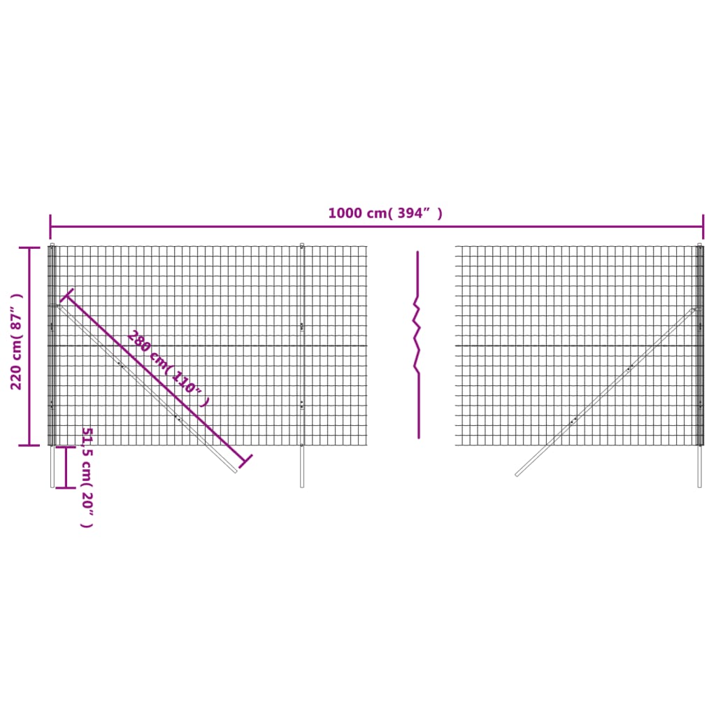 Draadgaashek 2,2X0 M Gegalvaniseerd Staal Kleurig Antraciet 2.2 x 10 m