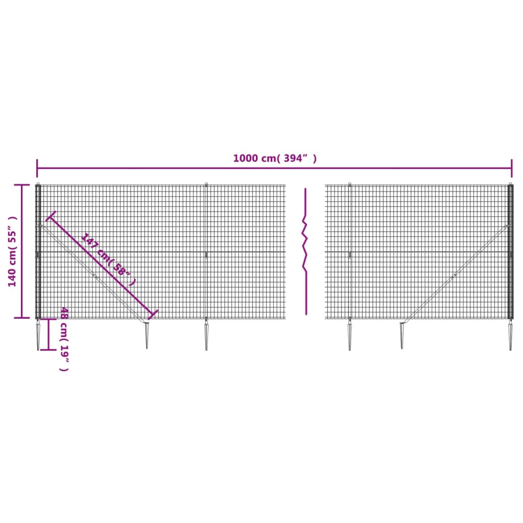 Draadgaashek Met Grondankers ,4X0 M Kleurig 1.4 x 10 m Antraciet