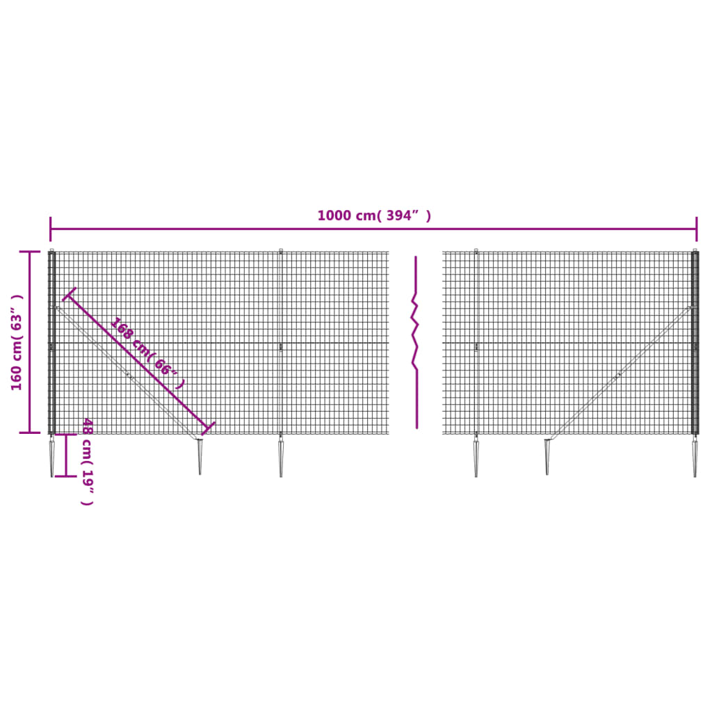 Draadgaashek Met Grondankers ,6X0 M Kleurig 1.6 x 10 m Antraciet